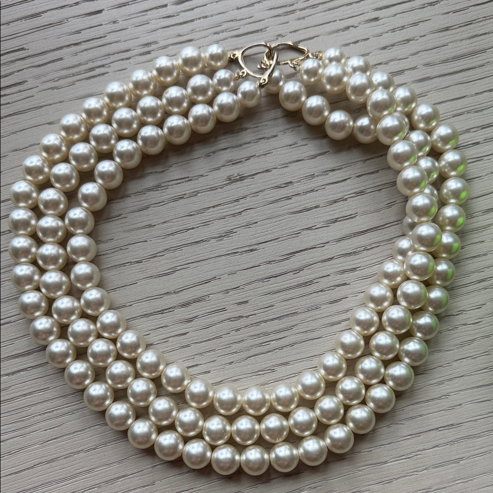Elegant Cream Three Strand Faux Pearl Necklace Choker